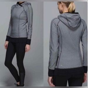 Lululemon Think Fast Hoodie 6 Heather Herringbone Heathered Silver Spoon Black